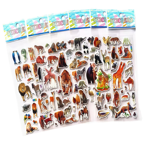 10Sheets Waterproof Textured Animal PVC Sticker Educational Kid