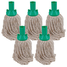 Red Disposable Cotton Mop Head Replacements PY Yarn Traditional String Mop Heads Self Threaded Socket Screw Mop Head - Colour Coded - (Pack Of 5)
