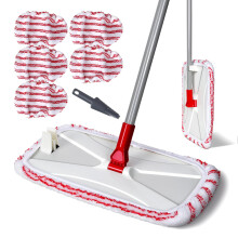 OZD Large Flat Mop for Floor Cleaning, 360? Swivel Head Microfibre Mop with 5 Reusable Pads and Scraper Tool, Adjustable Stainless Steel Handle for
