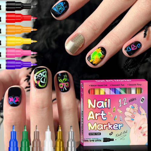 Wasserfestes Nagelkunst-Stiftset, 0,5 mm Spitze, 12 oder 24 Farben 1