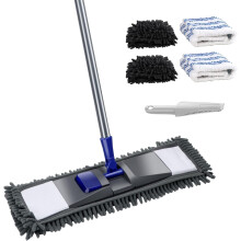 Masthome Floor Mop with 4 Microfiber Reusable Pads, Adjustable Handle for Laminate Wooden Floors, Dust Wet Dry Mop for Kitchen Bathroom Wall - Send