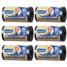 Bacofoil Ultra Resistant Bin Liners with Drawstring Handles 50L - Leak-Proof and Tear Resistant Bin Bag with Ultra Protection Technology (6 Rolls, 60