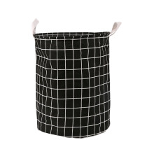 Large Spacious Foldable Grid Fabric Laundry Basket for-Black L
