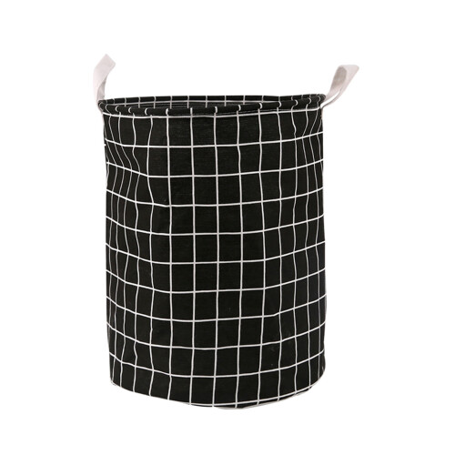 Large Spacious Foldable Grid Fabric Laundry Basket for-Black L