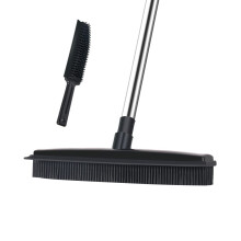 Lanhope Soft Push Broom Long Handle, Carpet Rake 50 inches For Pet Hair Removal With Squeegee Fur, Rubber Broom for Carpet Hardwood Tile Windows Clean