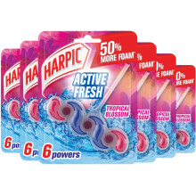 Harpic Active Fresh Toilet Rim Block, Tropical Blossom, Pack of 6 , Anti-Limescale, Dirt Remover, Lasts up to 30 weeks and up to 1250 flushes, Toilet