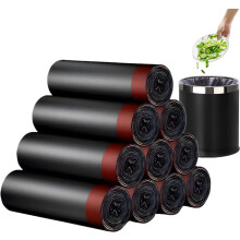 RTBQJ-AT Drawstring Black Bin Bags | 150-Count (10 Rolls x 15) | 10-15L Unscented Bin Liners with Easy Tie Handles for Home, Kitchen & Bathroom Pedal
