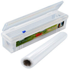 Cling Film Dispenser and Cutter Wrap Dispenser, Plastic Cling Wrap Refillable Plastic Wrap Dispenser With Slider Cutter Food Wrap Stretch Clear Cling
