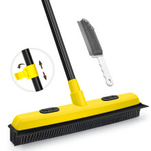 JEHONN Rubber Broom with Squeegee, Pet Hair Remover 134CM Long Handle, Push Fur Removal Tool with Portable Detailing Lint Brush for Fluff Carpet,