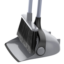 MR.SIGA Long Handled Dustpan and Brush Set, Upright Broom and Dustpan Set with Adjustable Handle, Tall Sweeping Brush with Comb Teeth for Floor