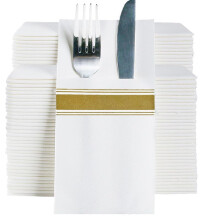 DADAWU Disposable Gold Dinner Napkins with Pre-folded Utensil Pocket for Cutlery, Thick Absorbent Durable Wood Pulp,Suitable for Dinner Birthday Party