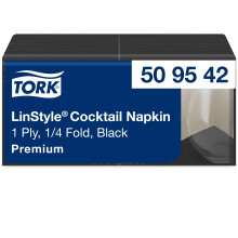 Tork LinStyle Black Cocktail Napkin, 1/4 Fold 1-ply, 23 cm x 23 cm, 1 x 100 Napkins, 509542