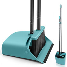 JEHONN Broom and Dustpan Set, 137 cm Long Handled Sweeping Brush and Upright Standing Dust Pan with Comb Teeth for Indoor Home Kitchen Lobby Garden