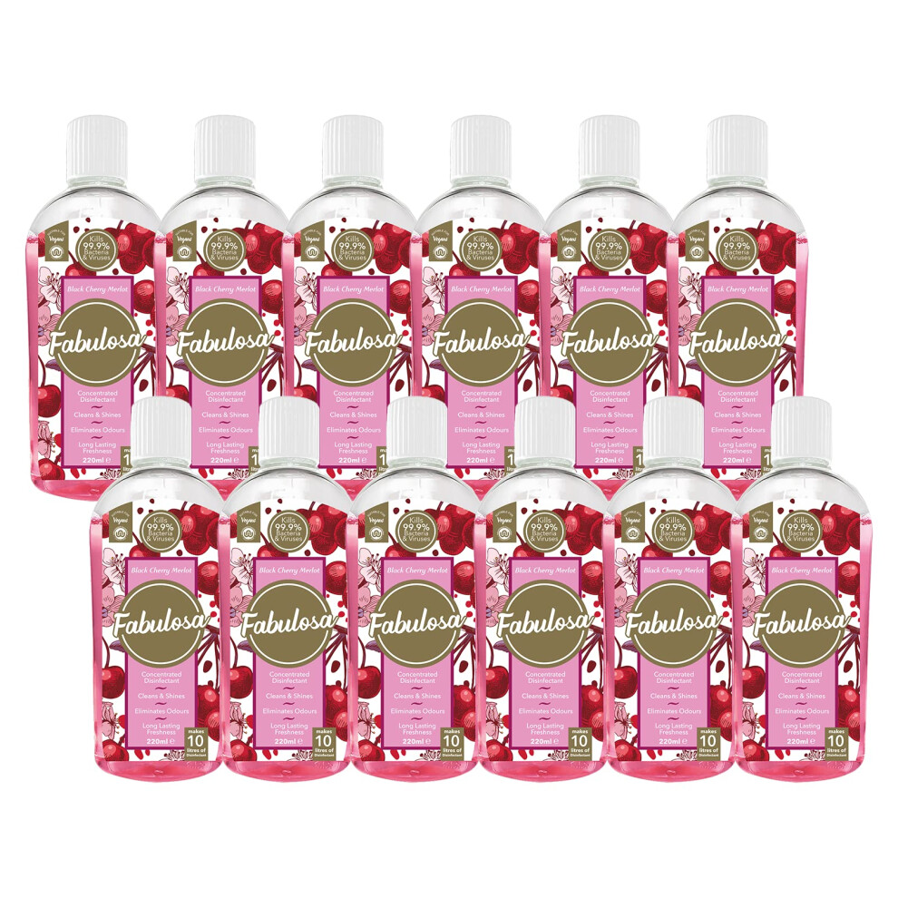 Fabulosa 4 In 1 Concentrated Antibacterial Disinfectant All Purpose Cleaner, 220Ml, 12 Pack, Cherry Merlot Black