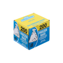 LE CUBE Freezer Bags, Dispenser Box of 200 Medium Size Food Storage Bags, Clear Plastic Bags With White Write-on Panel and Twist Ties, Bag Dimensions
