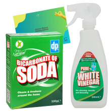Bicarbonate of Soda for Cleaning 500g and White Vinegar Spray 500ml Bundled With Glameno Cleaning Tips