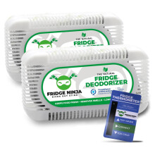 Fridge Ninja Fridge Deodoriser and Freshener - Natural & Unscented Activated Charcoal, Lasts Up to 12 Months, Odour Eliminator, Smell Remover & Scent