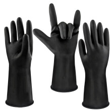 Discoball 3 Pairs Thickened Reusable Rubber Gloves, Large - Non-Slip, Black, Long-Cuffed, Household Waterproof for Dishwashing, Kitchen Cleaning,