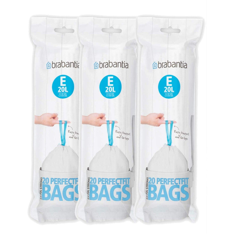 Brabantia Perfectfit E 20 Liter Bin Liners ~20 Ct Bag (3 Pack)