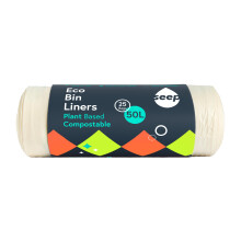 Seep Compostable 25 x 50 Litre Bin Bags- Eco Friendly Bin Liners - Large Kitchen BinBags - 50L Biodegradable Clear Bags - 1 Roll