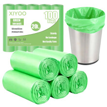XIYOO Compostable Food Waste Bags 20l Bin Bags 100 Counts Biodegradable Caddy Bin Liners Green Small Rubbish Bag for Kitchen,Bathroom,Toilet