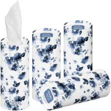 tishoo Hyaluronic Acid-Infused 4-ply Ultra Luxury Tissues | for Car Cup Holders, Home & Travel | 4 Tubes x 40 Sheets | Blue/Floral