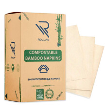 Rollay 300 Bamboo Cocktail Napkins - 2-Ply Eco-friendly Compostable Napkins Disposable for Home or Commercial Use - 5x5 inch folded Biodegradable