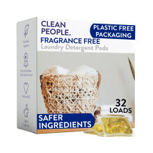 Clean People Laundry Washing Capsules - Recyclable Packaging, Hypoallergenic, Stain Fighting - Ultra Concentrated, Laundry Soap - Fragrance Free, 32