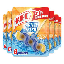 Harpic Active Fresh Toilet Rim Block, Sparkling Citrus, Pack of 6, Anti-Limescale, Dirt Remover, Lasts up to 30 weeks and up to 1250 flushes, Toilet