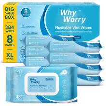 WhyWorry Flushable Wipes for Adults, Extra Large 20x25cm Flushable Toilet Wipe with Chamomile & Vitamin E, Moist Toilet Tissue, 100% Plant-Based,