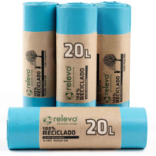 Relevo 100% Recycled Bin Liners, Heavy Duty 20 L, 60 Bin Bags with Drawstrings