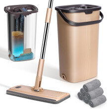MASTERTOP Mop and Bucket, Hands Free Flat Mop and Buckets Sets with Wringer, Wet and Dry Squeeze Floor Mops with 6 Replacement Mop Pads, Compact