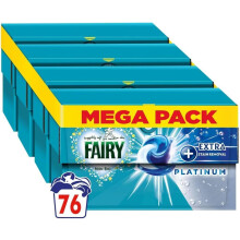 Fairy Non Bio PODS Washing Liquid Laundry Capsules 76 Washes (4x19) , Platinum, With Extra Stain Removal & Brighter Whites, For Sensitive Skin