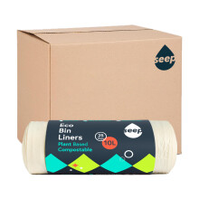 Seep Compostable 375 x 10 Litre Bin Bags - 10L Eco Friendly Bin Liners - Food Waste Caddy Liners - Biodegradable Waste Paper Bin Liners Clear | 15