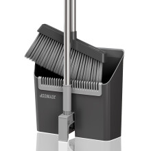 JOYMOOP Black Broom & Dustpan Set, Upright, Built-in Comb, Pet Hair & Hardwood Floor Friendly