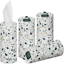 tishoo Hyaluronic Acid-Infused 4-ply Ultra Luxury Tissues | for Car Cup Holders, Home & Travel | 4 Tubes x 40 Sheets | Multi/Terrazzo