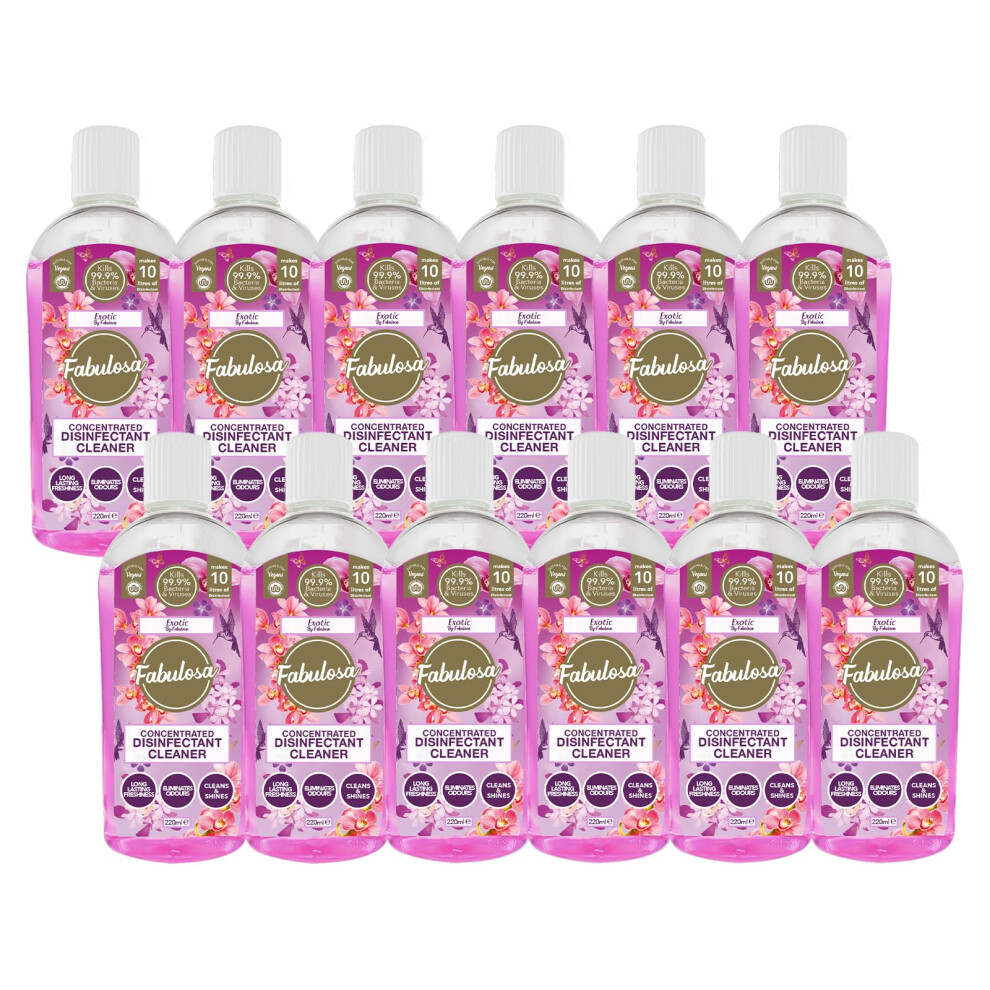 Fabulosa 4 In 1 Concentrated Antibacterial Disinfectant All Purpose Cleaner, 220Ml, 12 Pack, Exotic