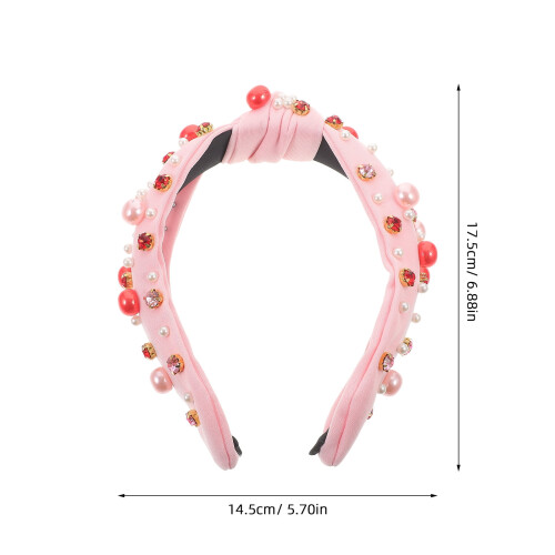 Fascia per capelli da donna con strass rosa e nodo. 1