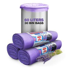 60L Lavender Scented Bin Bags, Waste Bags, Set 3 Rolls Counts 30 bags, Bin Liners with Drawstrings Trash Bags for Kitchen, Office, and Bathroom Bin