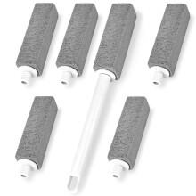 Pumice Stone Toilet Bowl Cleaner with Extra Long Handle, Replaceable Rim Limescale Cleaning Stones Stick Refills, Hard Water Stain Remover Brush for