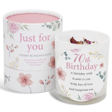 70th Birthday Candle Makes a Great Gift for 70th Birthday Gifts - Ideal for Seventieth Birthday Gift SOYA Candle with Rose Quartz and Rose Petals