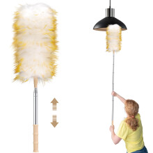 Extendable Feather Duster, 130cm Lambswool Duster for Cleaning Extendable and Reusable, for High Ceilings Lights Home, Office, Car Cleaning