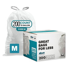 Plasticplace Trash Bags simplehuman (x) Code M Compatible (200 Count)?White Drawstring Garbage Liners 12 Gallon / 45 Liter ? 21.5" x 30.75"