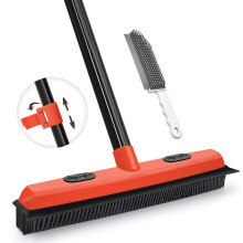 JEHONN Rubber Broom with Squeegee, Silicone Carpet Brush Pet Hair Remover 134 cm Long Handle, Push Fur Removal Tool with Portable Detailing Lint Comb