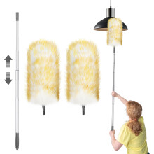 Feather Duster Extendable, Lambswool Duster for Cleaning with Extension Pole Up to 130cm Reusable for High Ceilings Lights Home, Office, Car Cleaning