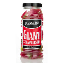 Original Giant Strawberries Strawberry Sweets Retro Jelly Sweets Gift Jar by Berrymans Sweet Shop - Classic Sweets, Traditional Taste.