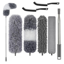 Feather Duster,7 PCS Extendable Bendable Washable Cobweb Brush with Extension Pole Up to 100'', Long Feather Duster for Cleaning Ceiling Fan,High