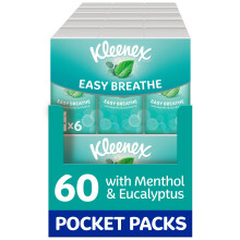 Kleenex? Easy Breathe Travel Pocket Tissues - Natural Menthol and Eucalyptus - 60 Pocket Packs