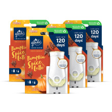 Glade Plug in Air Freshener Holder and Refill, Electric Scented Oil Room Air Freshener, Pumpkin Spice Latte, Pack of 4 Starter Kits, (4 x Holder and 4