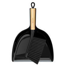 MR.SIGA Dustpan and Brush Sets, Dust Pan and Brush Bamboo Handle, Durable Bristles and Easy-Sweep Blade, Lightweight Design, Black